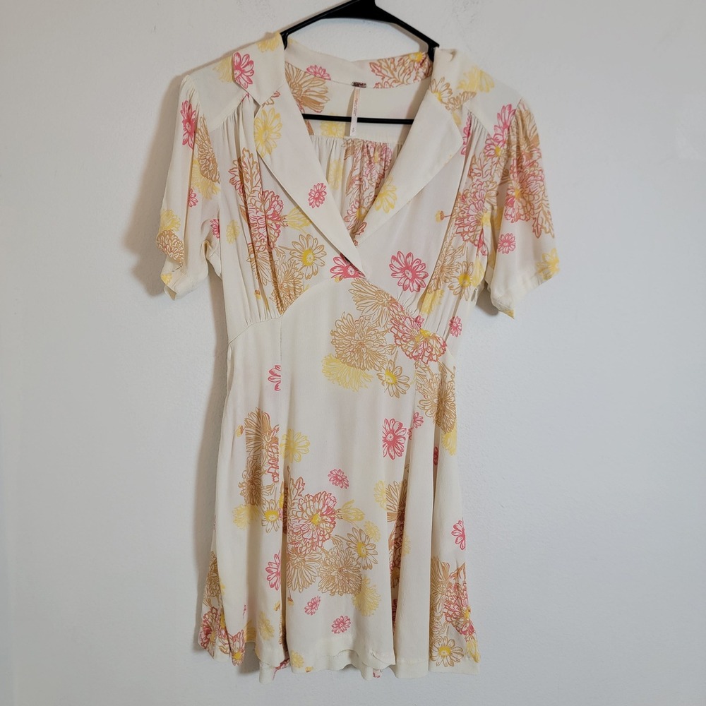 Free People Cream Mini Dress with Pink and Yellow Floral Motif - Picture 2 of 12